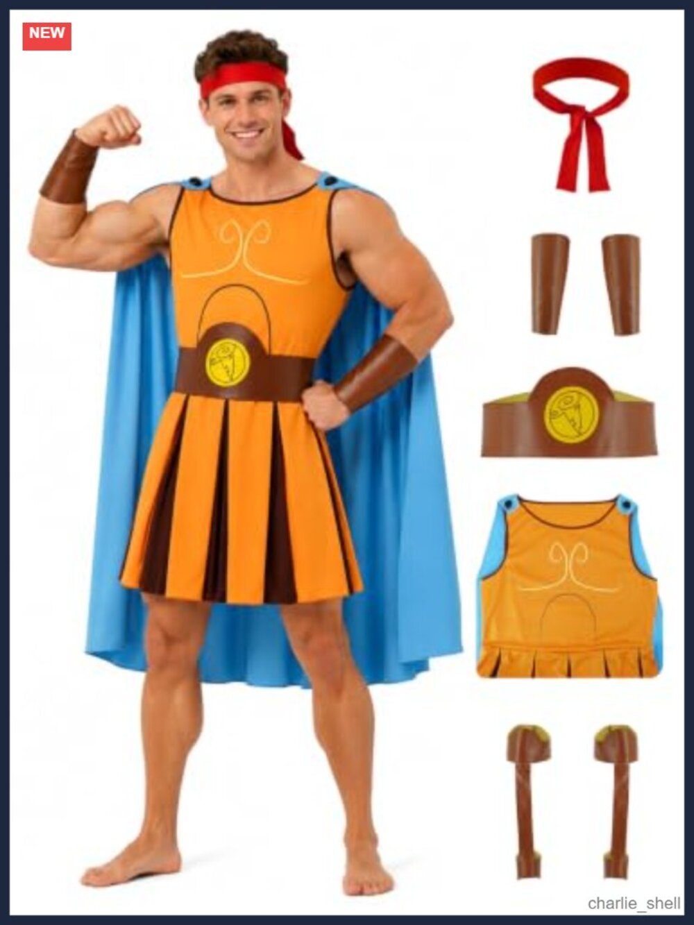 Men's Roman Soldier Gladiator Costume with Cape Polyester